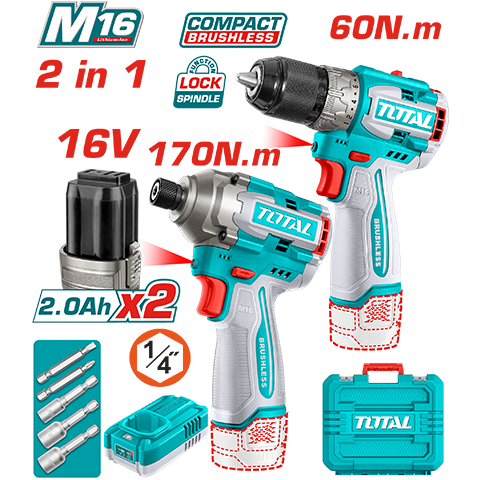 Bộ combo máy khoan TDLI16681 & máy siết vít TIRLI16171 không chổi than dùng pin 16V